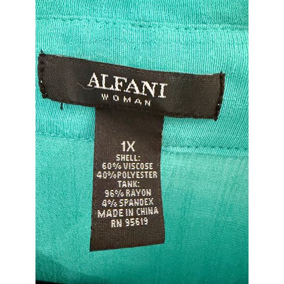 Alfani Turquoise Sheer Pleated Button Front Tunic Blouse Size 1X - Picture 3 of 5